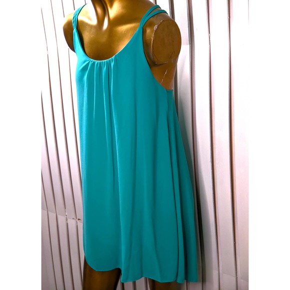 SuNianJinYi Halter Top Dress Aqua Blue Open Back Drop-Tail  Layered Fabric Large - Picture 2 of 12